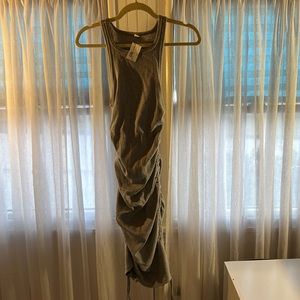 Grey ruched dress midi